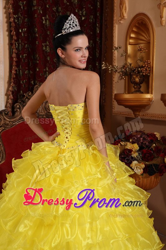Beading Strapless Ball Gown Floor-length Quinceanera Dress in Yellow