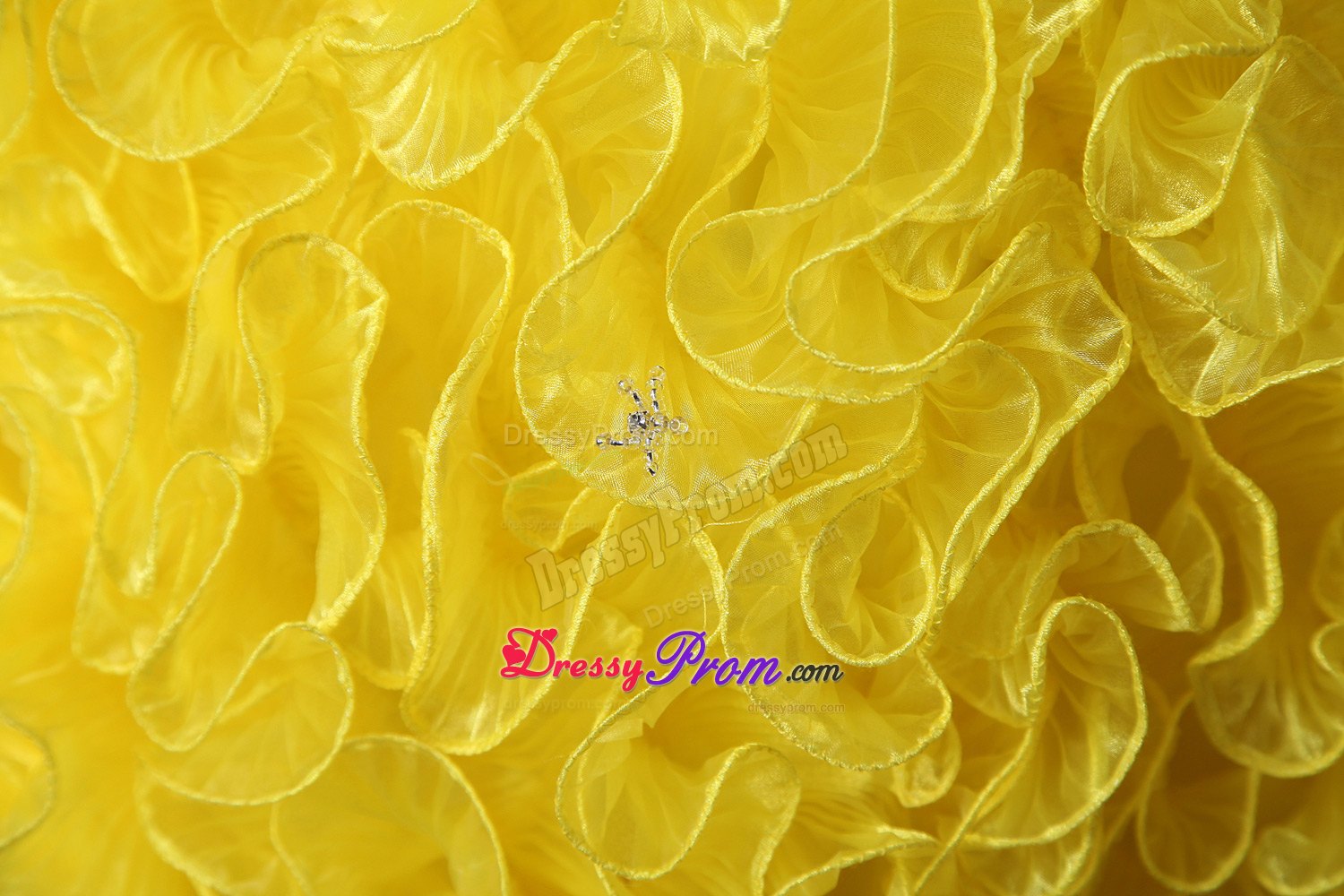 Sweetheart Brush Train Beading and Ruffles Quinceanea Dress in Yellow