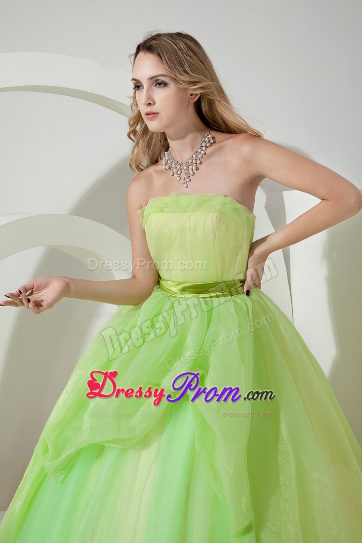 Ruching Spring Green A-line Strapless Organza Dresses For a Quince