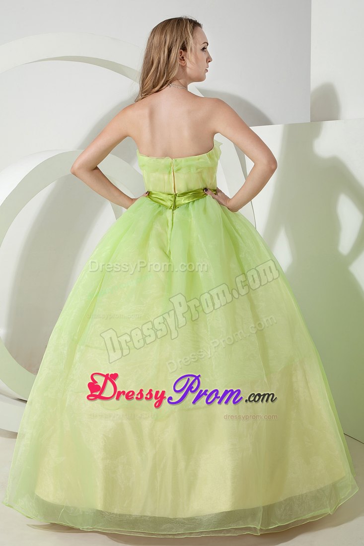 Ruching Spring Green A-line Strapless Organza Dresses For a Quince