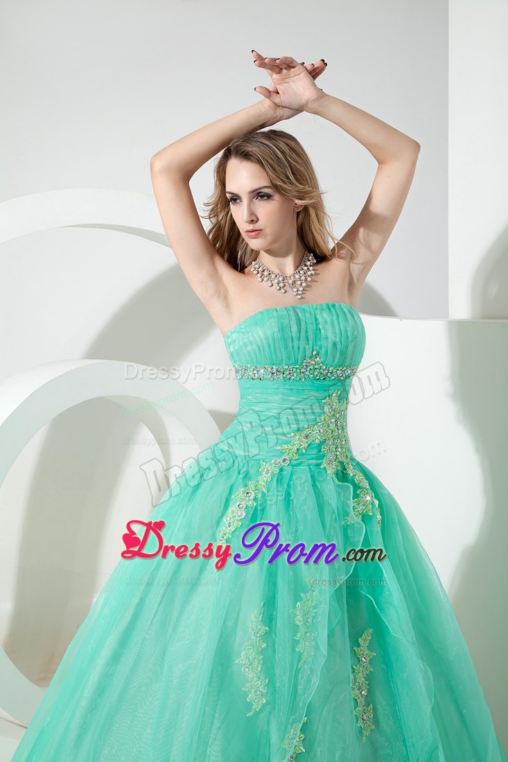 Strapless Turquoise Dress For Quinceanera with Beading and Embroidery