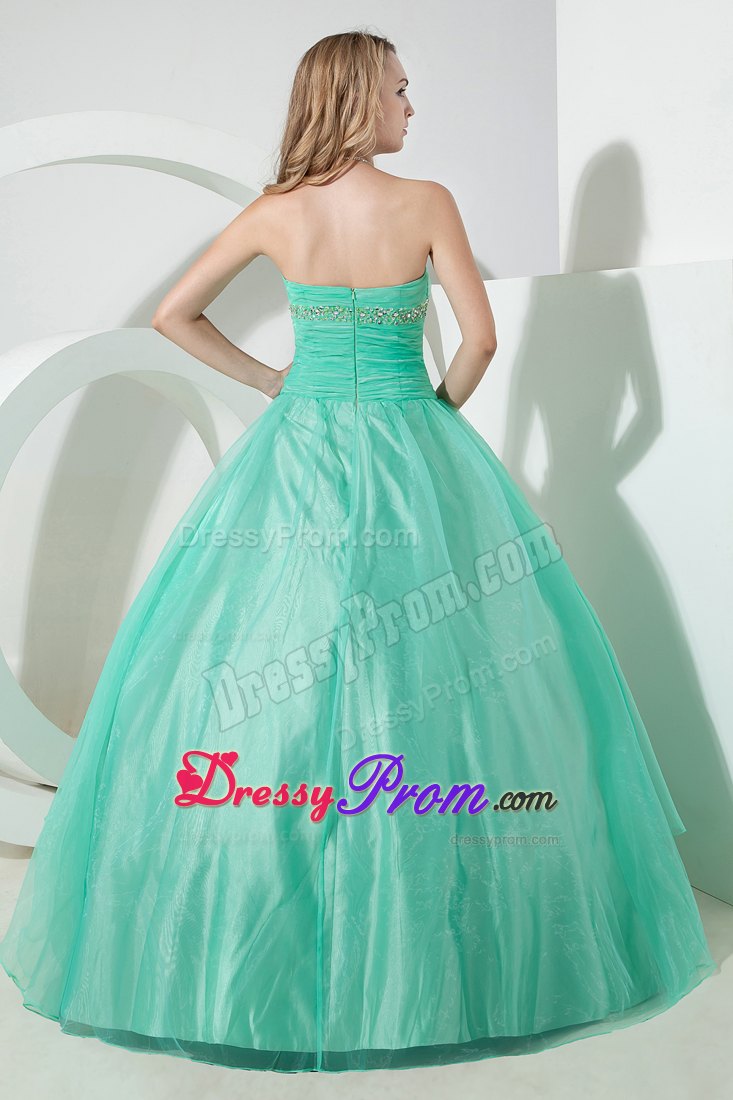 Strapless Turquoise Dress For Quinceanera with Beading and Embroidery