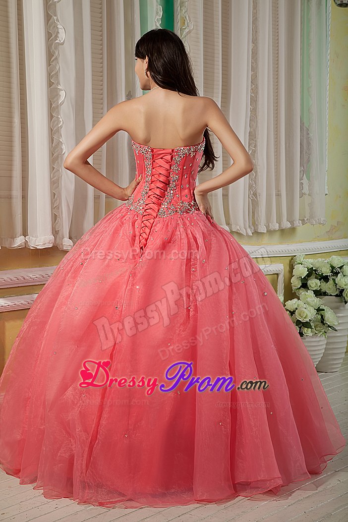 Sweetheart Watermelon Floor-length Organza Beading Quinceanera Dress