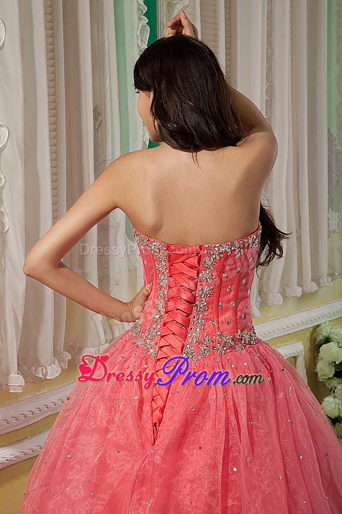 Sweetheart Watermelon Floor-length Organza Beading Quinceanera Dress