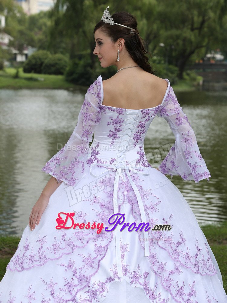 Square Neckline Embroidery Long Sleeves Floor-length Sweet 16 Party Dress