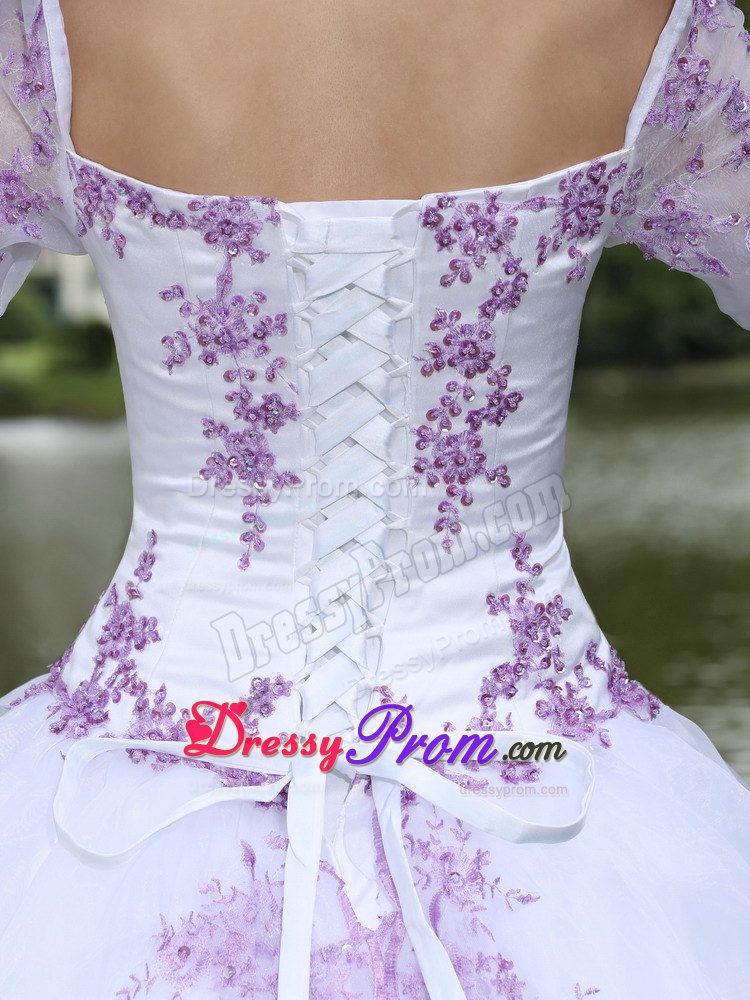 Square Neckline Embroidery Long Sleeves Floor-length Sweet 16 Party Dress