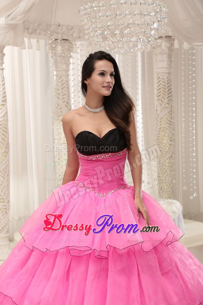 Rose Pink Sweetheart Beading and Layers Taffeta and Organza Dresses 15