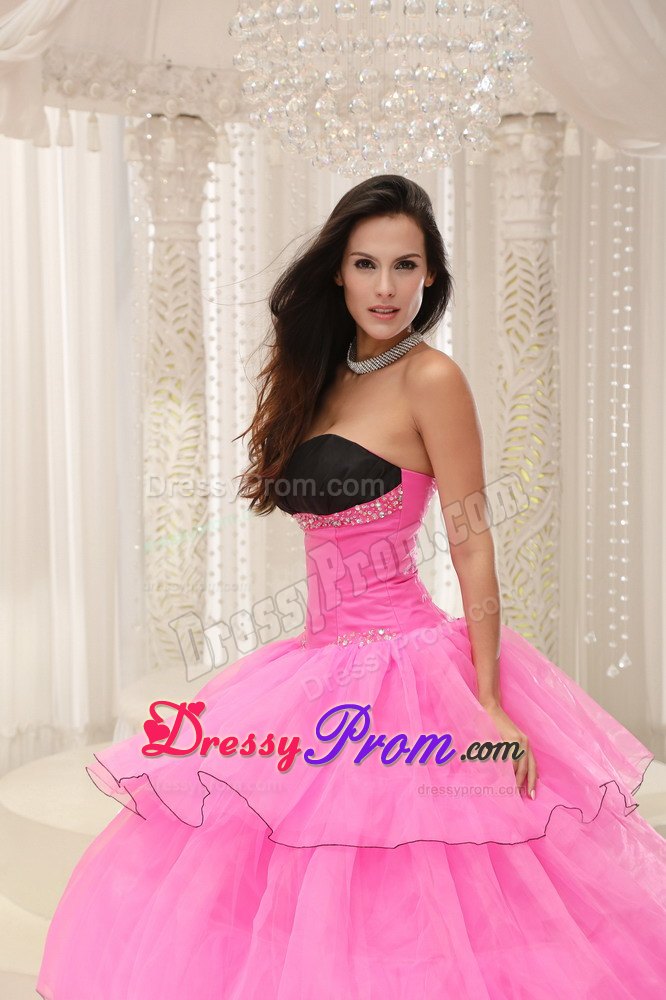 Rose Pink Sweetheart Beading and Layers Taffeta and Organza Dresses 15