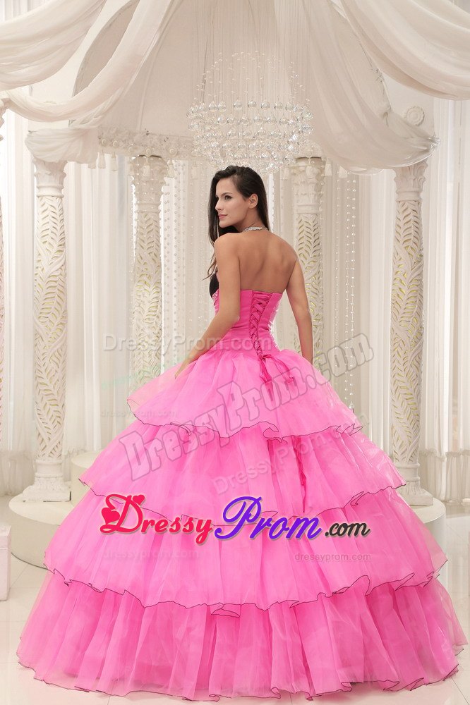 Rose Pink Sweetheart Beading and Layers Taffeta and Organza Dresses 15