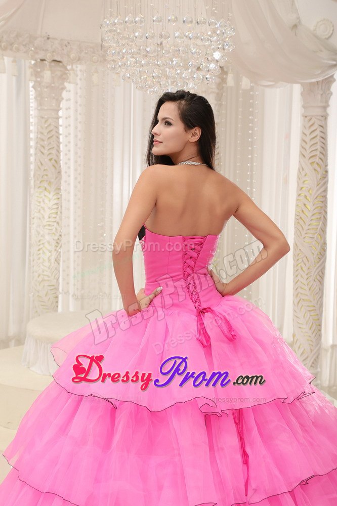 Rose Pink Sweetheart Beading and Layers Taffeta and Organza Dresses 15