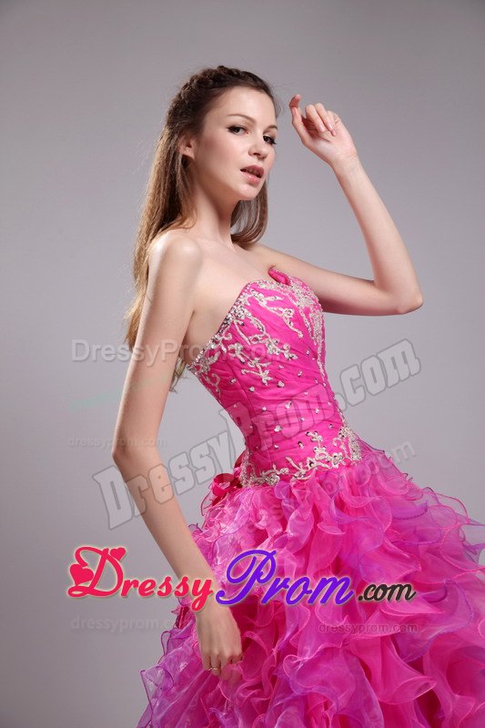 Appliques and Ruffles Sweetheart Floor-length Quinceanera Dress in Fuchsia