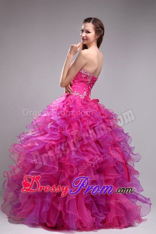 Appliques and Ruffles Sweetheart Floor-length Quinceanera Dress in Fuchsia