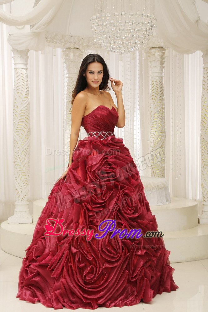 Wine Red Sweetheart Beading and Hand Flower A-line Quinceanera Dress