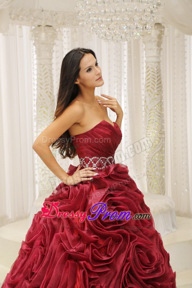 Wine Red Sweetheart Beading and Hand Flower A-line Quinceanera Dress