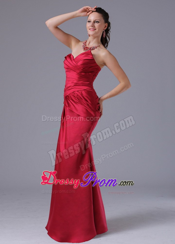 Cheap Brush Train V-neck Wine Red Long Dress for Prom Queen