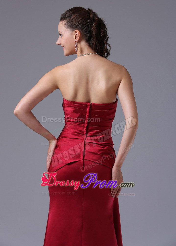 Cheap Brush Train V-neck Wine Red Long Dress for Prom Queen