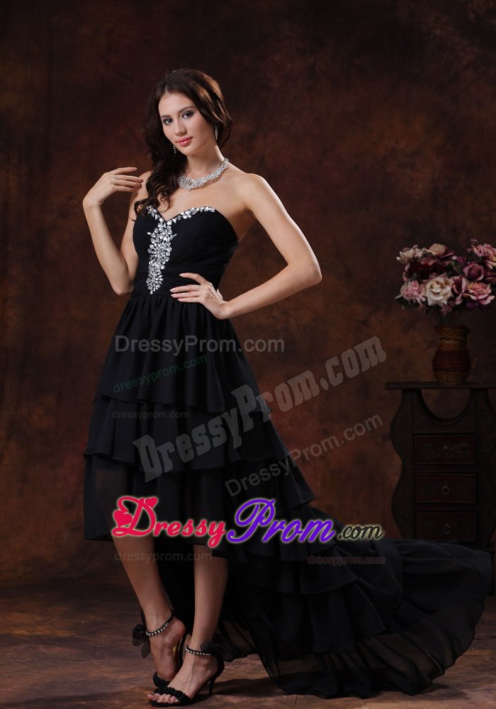 Low Price High-low Black Beaded Prom Party Dress for Summer