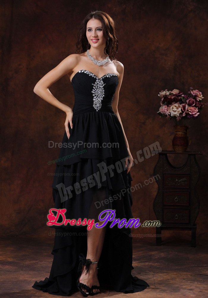 Low Price High-low Black Beaded Prom Party Dress for Summer