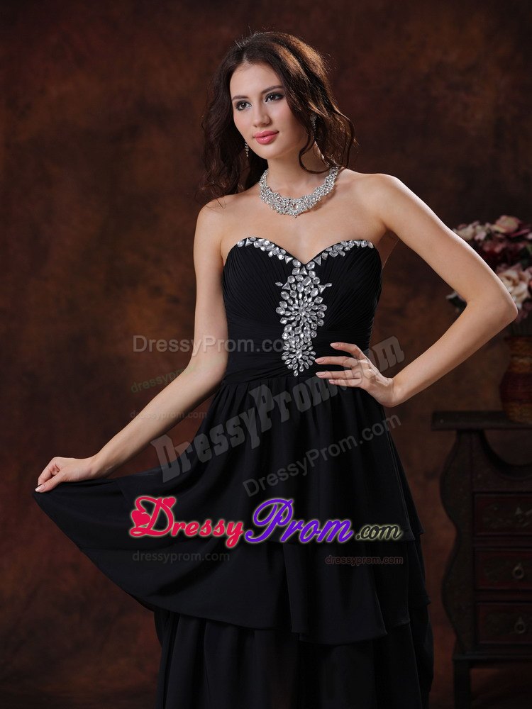 Low Price High-low Black Beaded Prom Party Dress for Summer