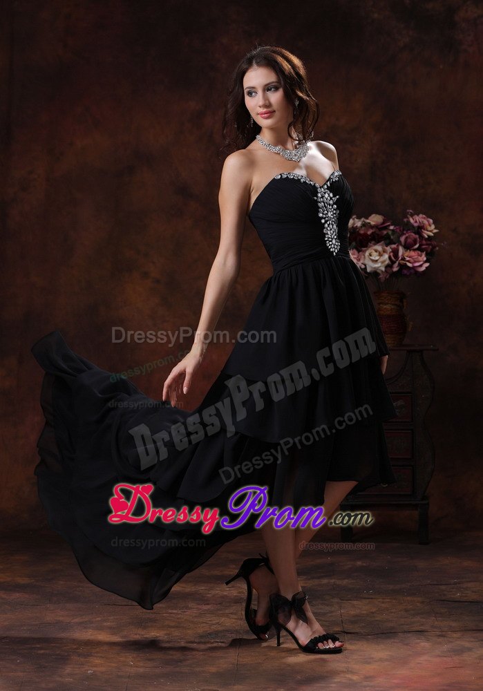 Low Price High-low Black Beaded Prom Party Dress for Summer