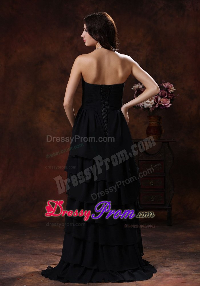 Low Price High-low Black Beaded Prom Party Dress for Summer