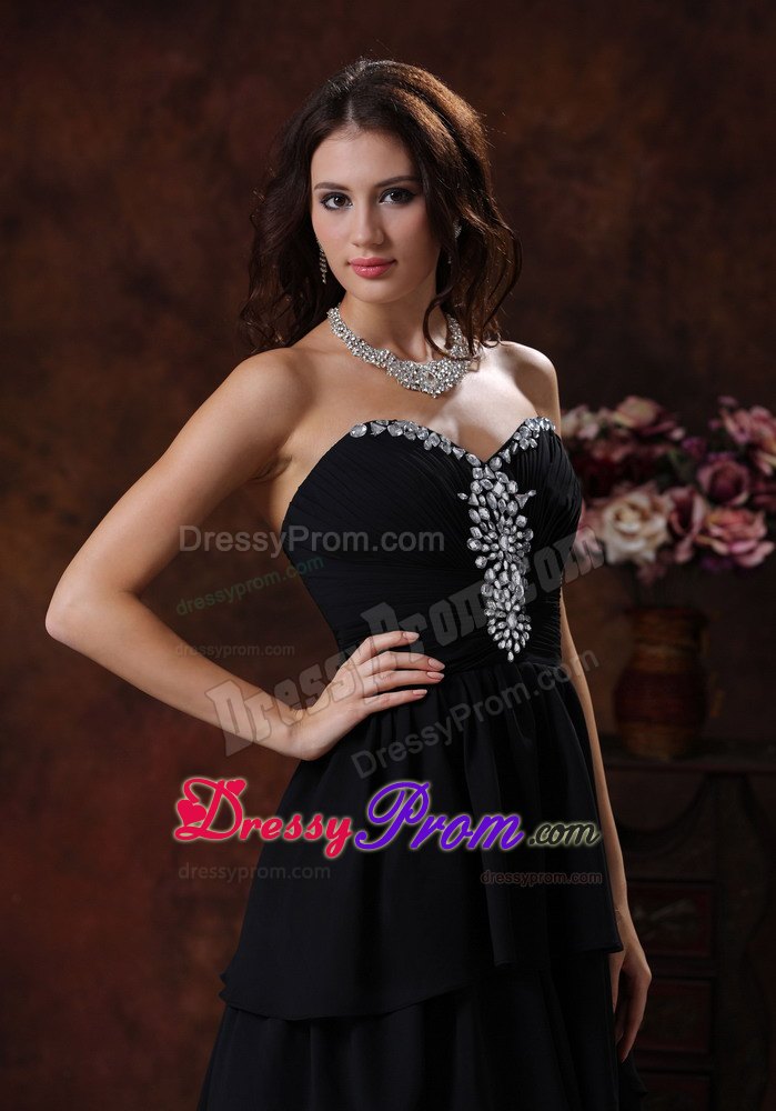 Low Price High-low Black Beaded Prom Party Dress for Summer