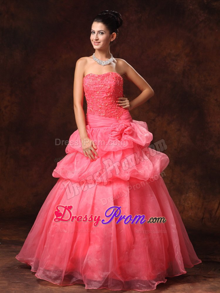 A-line Watermelon Appliqued Beaded Prom Dress for Wholesale