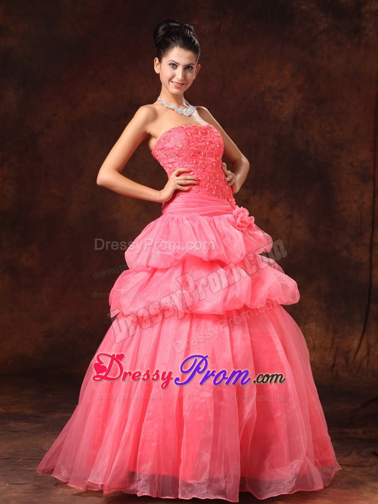A-line Watermelon Appliqued Beaded Prom Dress for Wholesale