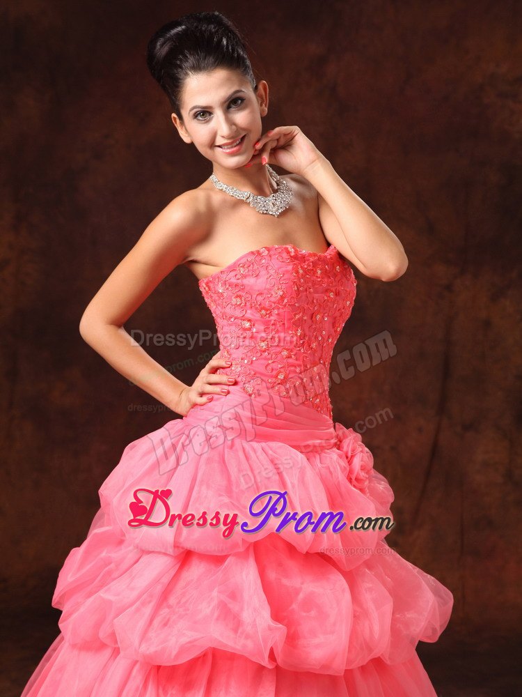 A-line Watermelon Appliqued Beaded Prom Dress for Wholesale
