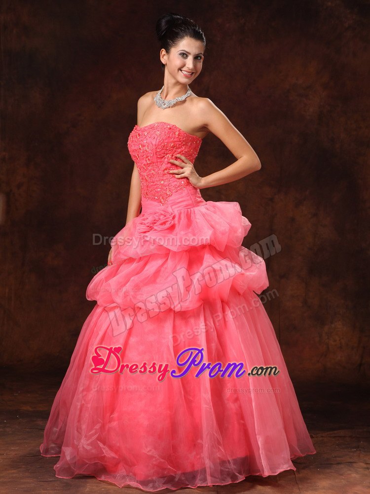 A-line Watermelon Appliqued Beaded Prom Dress for Wholesale