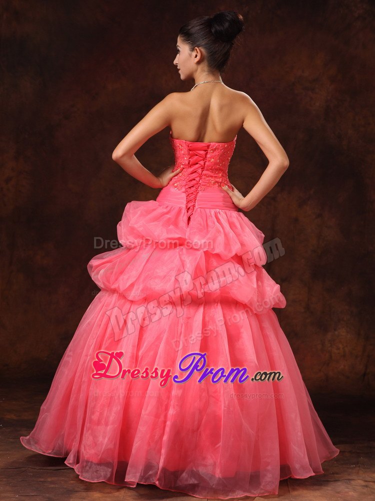 A-line Watermelon Appliqued Beaded Prom Dress for Wholesale