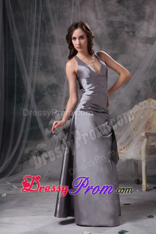 V-neck Beaded Ruched Prom formal Dress with Crisscross Back
