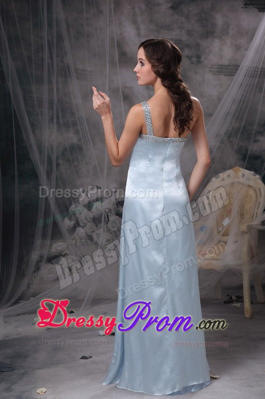 Column One Shoulder Light Blue Beaded Ruched Dress for Prom