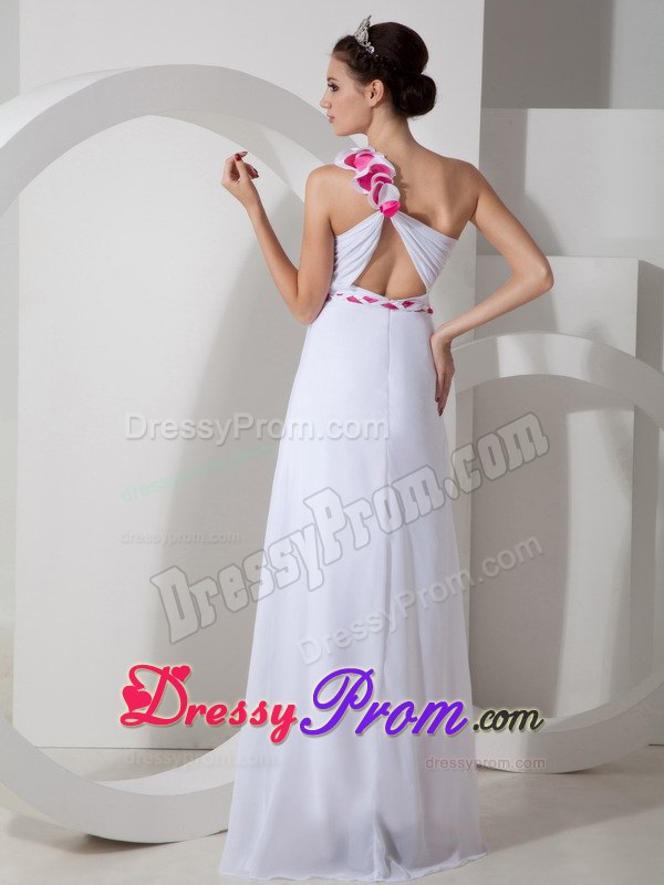 Empire One Shoulder White Slitted Prom Evening Dress with Sash