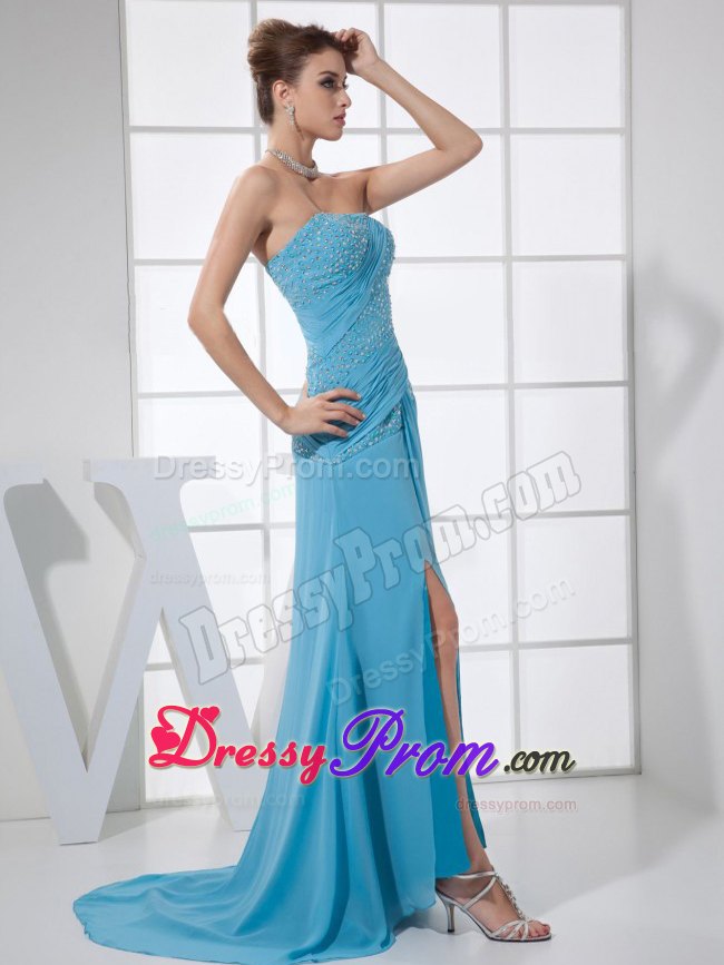 Blue Strapless Beaded Dresses for Prom Princess for Wholesale