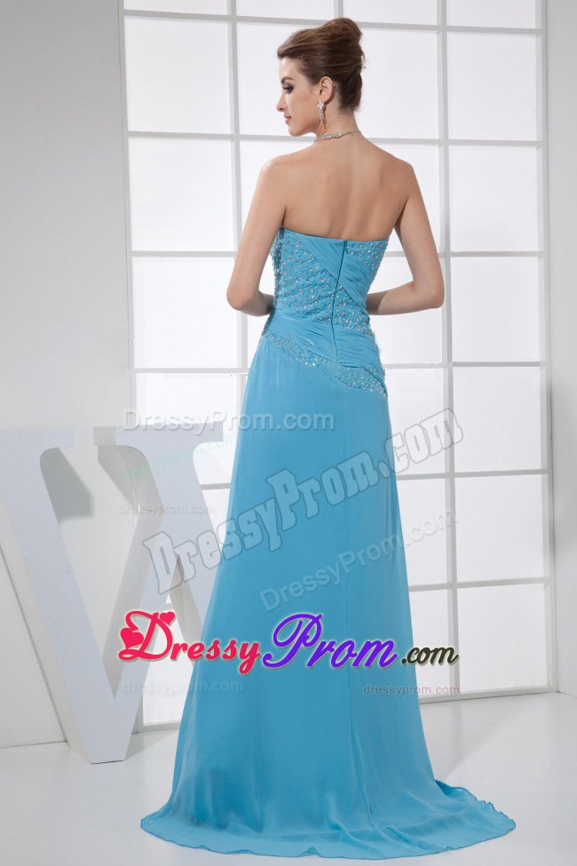 Blue Strapless Beaded Dresses for Prom Princess for Wholesale