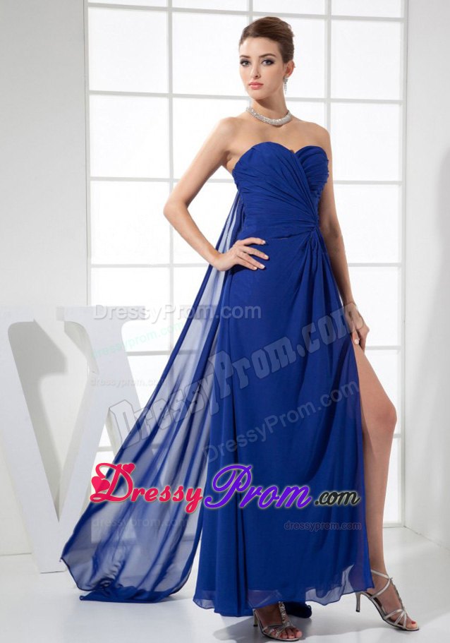2013 Chiffon Sweetheart Blue Prom Celebrity Dress Watteau Train