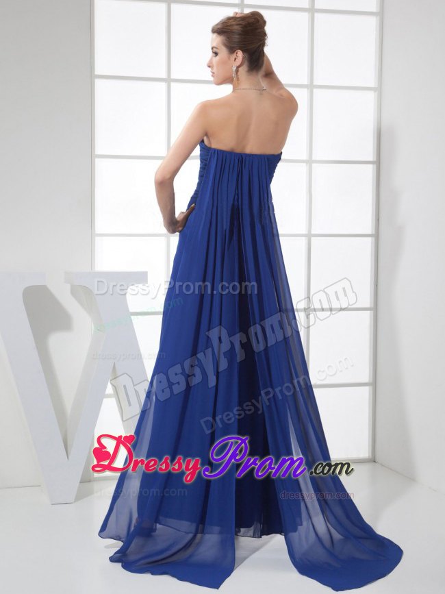 2013 Chiffon Sweetheart Blue Prom Celebrity Dress Watteau Train