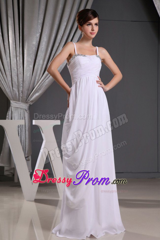 Spaghetti Straps White Long Dress for Prom Queen Fast Shipping