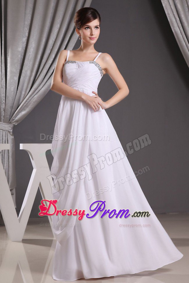 Spaghetti Straps White Long Dress for Prom Queen Fast Shipping
