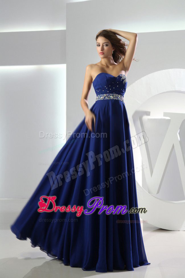 Cheap Empire Sweetheart Beaded Royal Blue Long Prom Dress