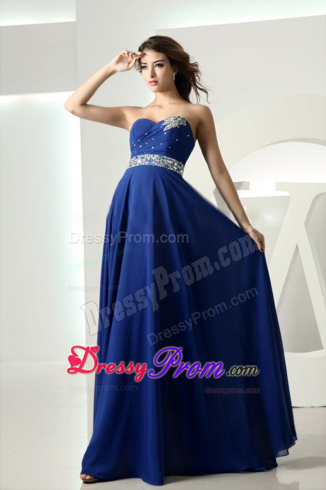 Cheap Empire Sweetheart Beaded Royal Blue Long Prom Dress