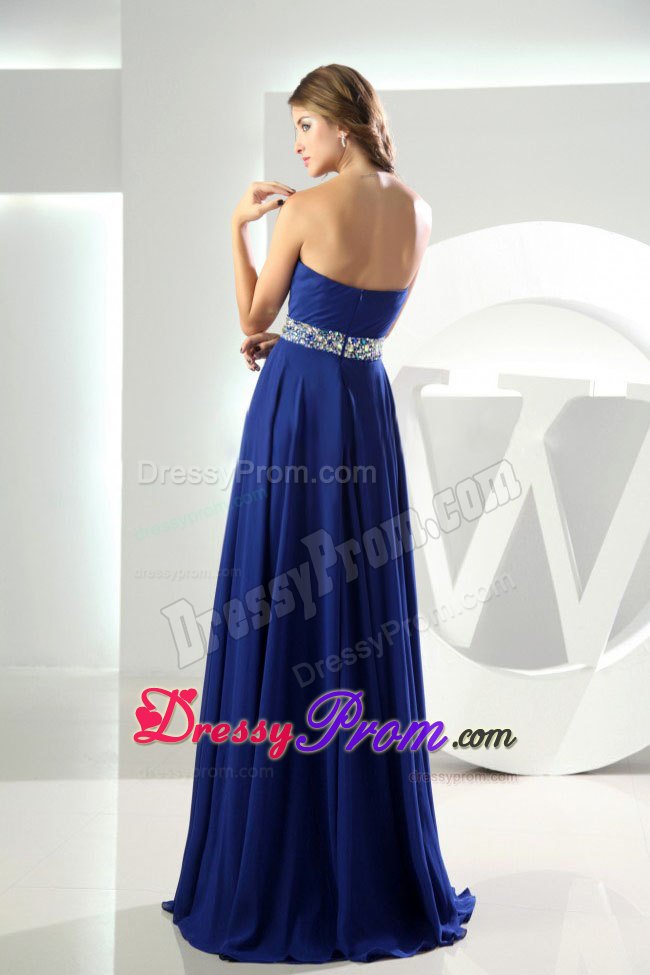 Cheap Empire Sweetheart Beaded Royal Blue Long Prom Dress