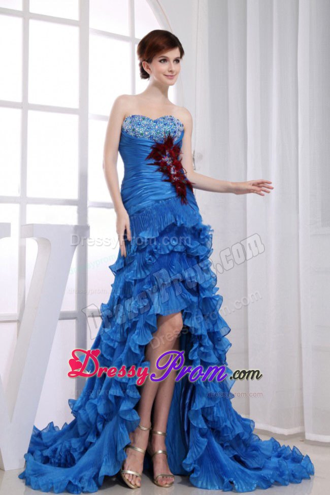 High-low Mermaid Organza Royal Blue Prom Dress Beading Ruffled
