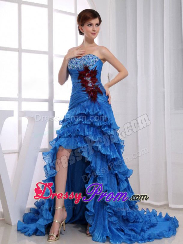 High-low Mermaid Organza Royal Blue Prom Dress Beading Ruffled