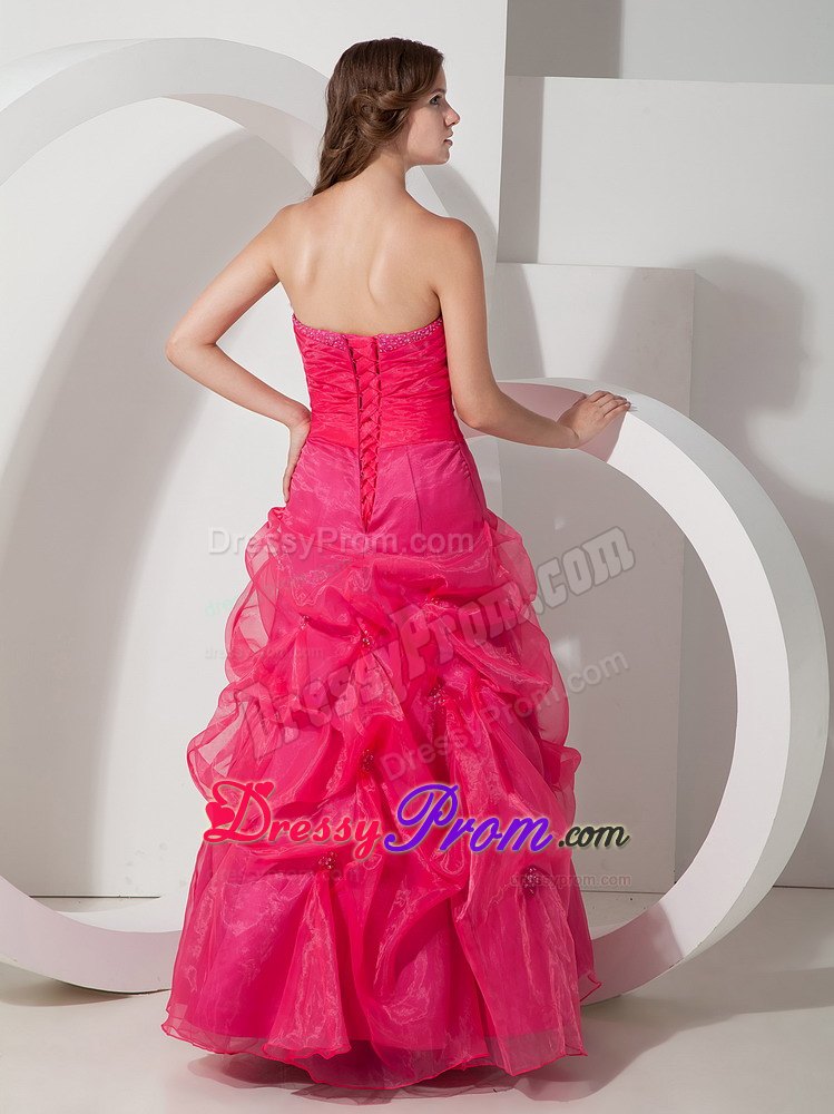 Strapless Pick Ups Hot Pink Beaded Prom Celebrity Dresses