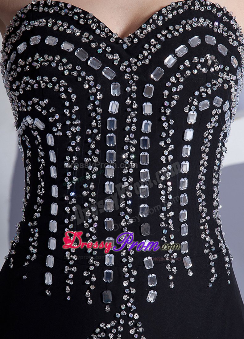 Popular Sweetheart Slitted Black Prom Dress with Rhinestones