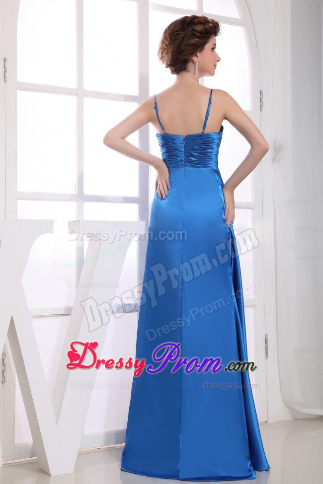 Exquisite Spaghetti Straps Slitted Appliqued Long Prom Dress