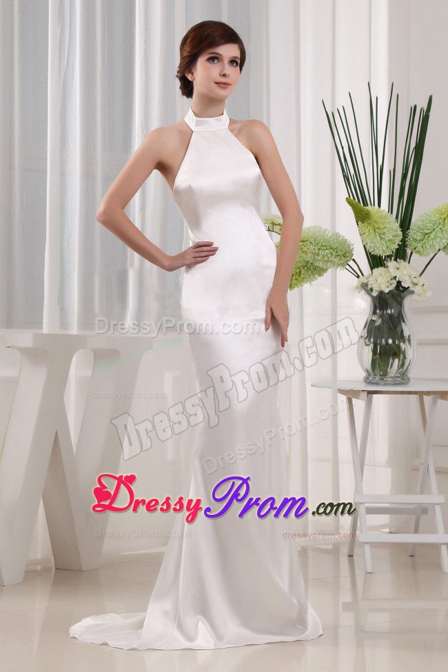 White Halter Mermaid Prom Gown Dress with High Neck In Alaska