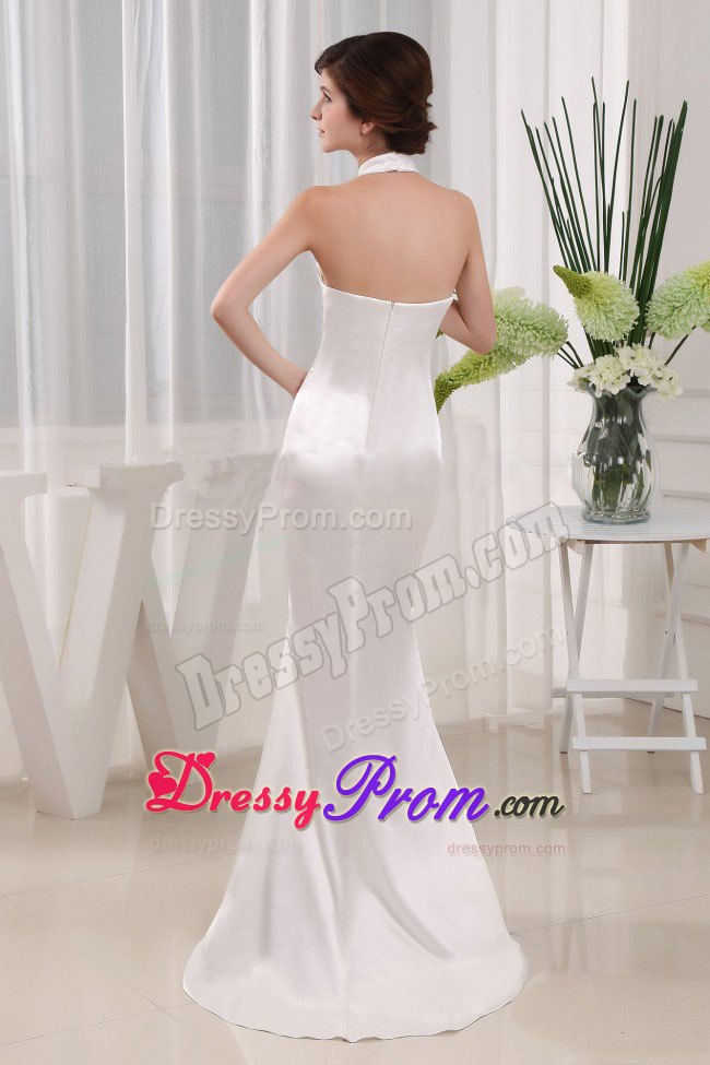 White Halter Mermaid Prom Gown Dress with High Neck In Alaska